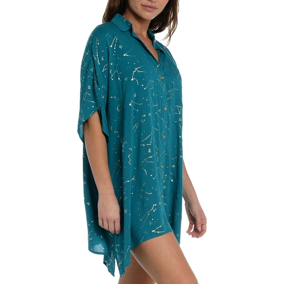 Sunshine 79 NEW Teal & Gold Constellation Print Swimsuit Cover-Up Top Size S - Picture 2 of 6